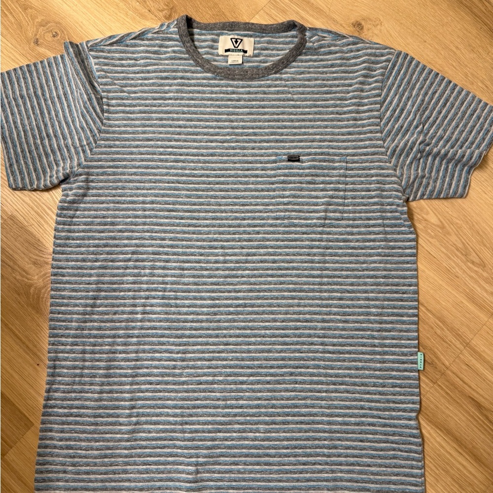 VISSLA Blue and Gray Striped Tee